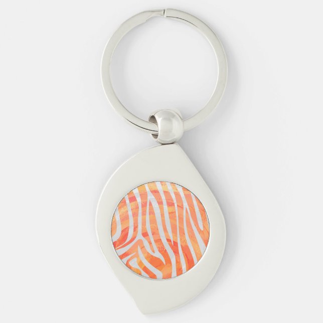 Zebra Orange and White Print Keychain (Front)