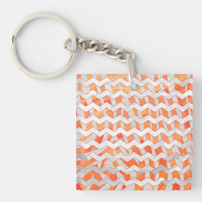 Zebra Orange and White Print Keychain (Front)