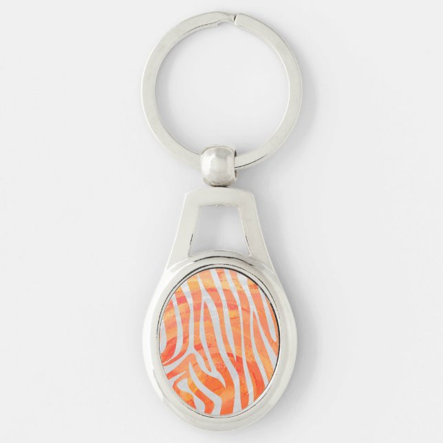 Zebra Orange and White Print Keychain (Front)