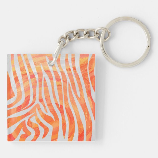 Zebra Orange and White Print Keychain (Back)