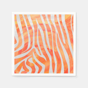 Zebra Orange and White Print Paper Napkins