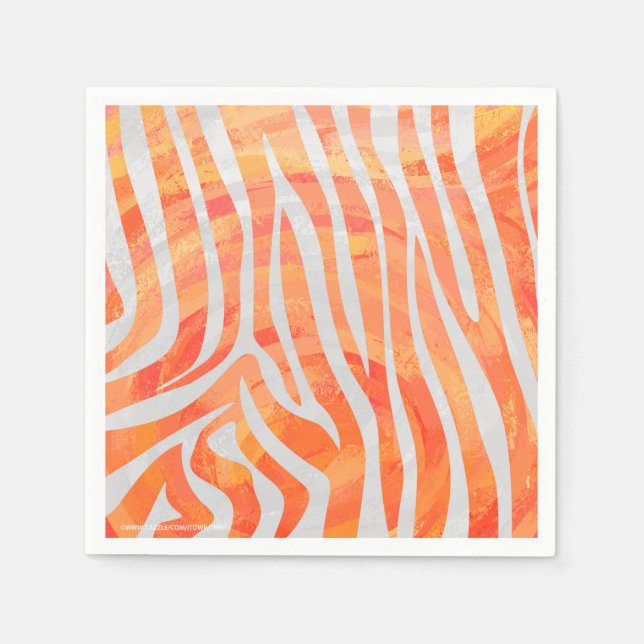 Zebra Orange and White Print Paper Napkins (Front)
