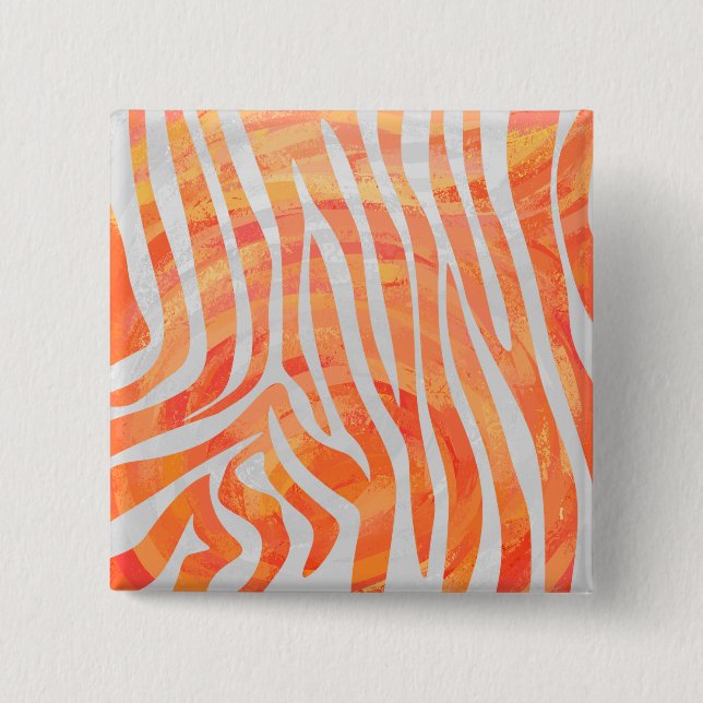 Zebra Orange and White Print Pinback Button (Front)