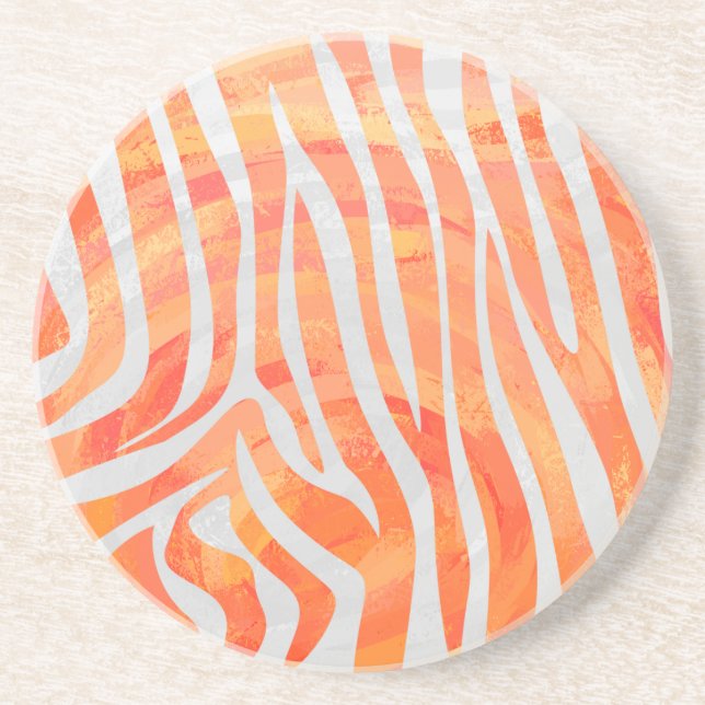 Zebra Orange and White Print Sandstone Coaster (Front)