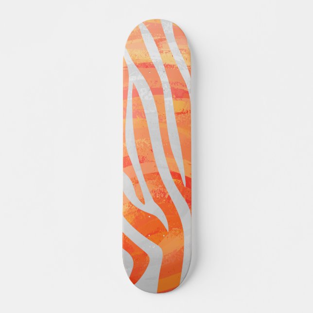 Zebra Orange and White Print Skateboard Deck (Front)