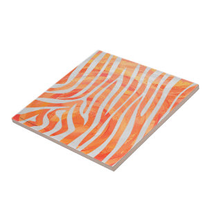 Zebra Orange and White Print Tile
