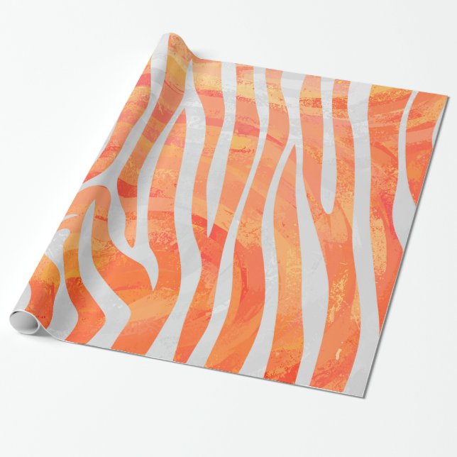 Zebra Orange and White Print Wrapping Paper (Unrolled)