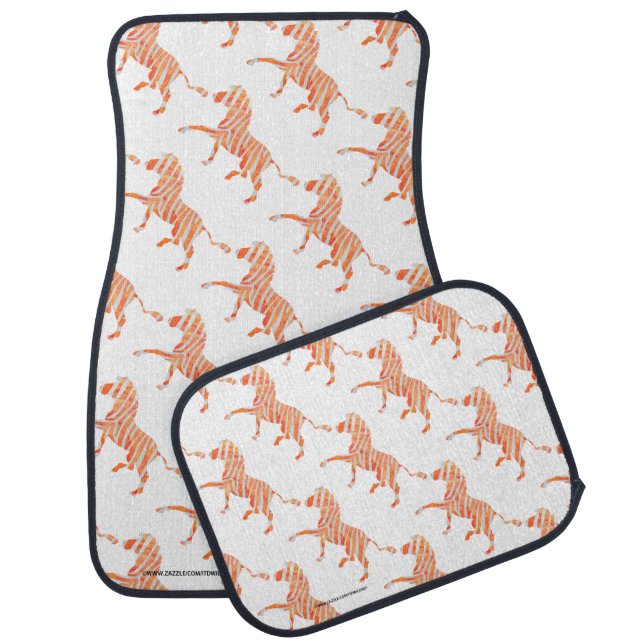 Zebra Orange and White Silhouette Car Mat (Set)