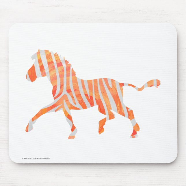 Zebra Orange and White Silhouette Mouse Pad (Front)