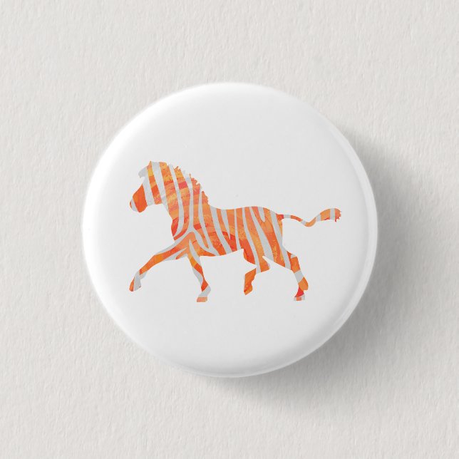 Zebra Orange and White Silhouette Pinback Button (Front)