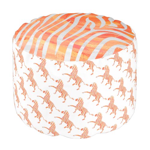 Zebra Orange and White Silhouette Pouf