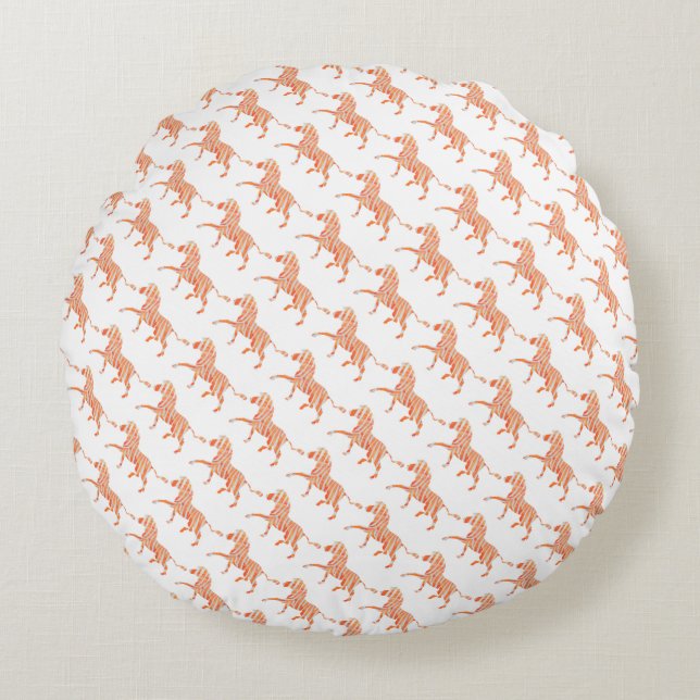 Zebra Orange and White Silhouette Round Pillow (Front)