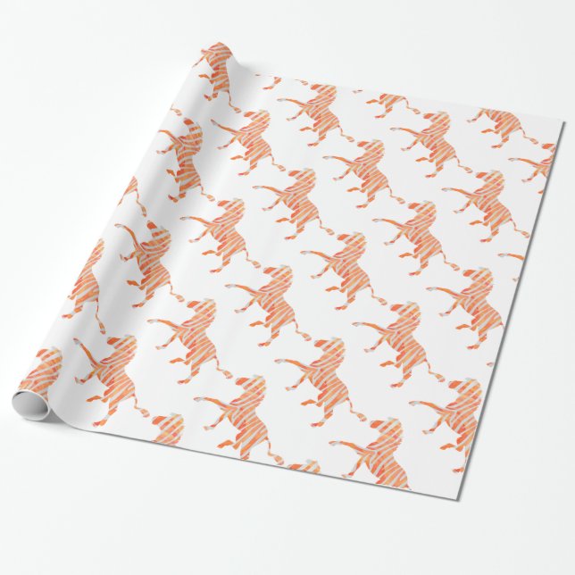 Zebra Orange and White Silhouette Wrapping Paper (Unrolled)