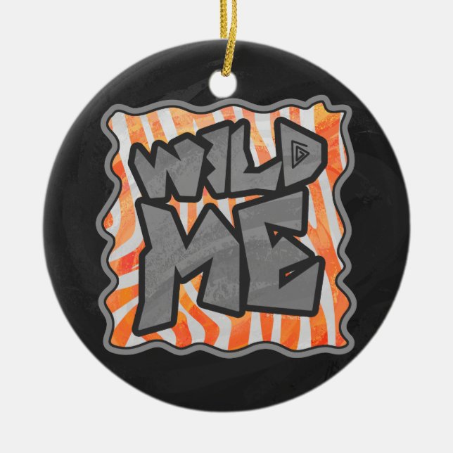 Zebra Orange and White Wild Me Ceramic Ornament (Front)
