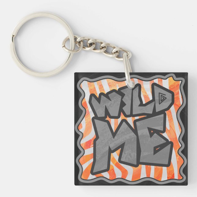 Zebra Orange and White Wild Me Keychain (Front)
