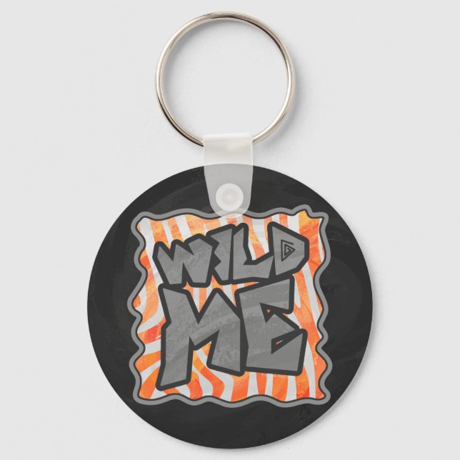 Zebra Orange and White Wild Me Keychain (Front)