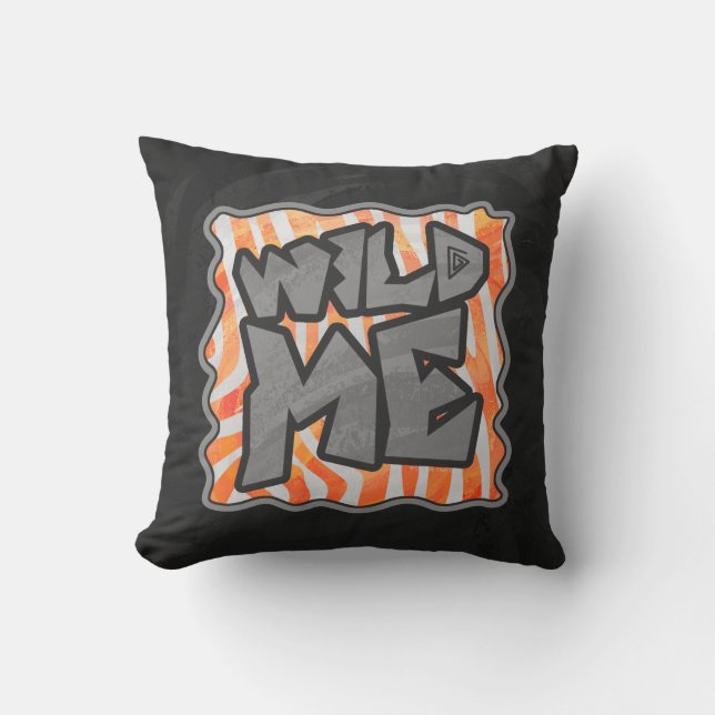 Zebra Orange and White Wild Me Throw Pillow (Front)