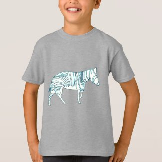Zebra Outline Drawing in Teal on Tee Shirts