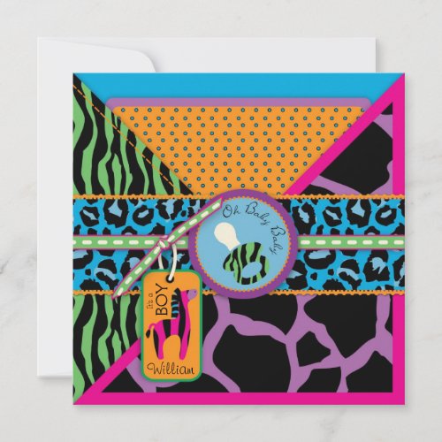 Zebra &amp; Pacifier Safari Animal Print Baby Shower Invite