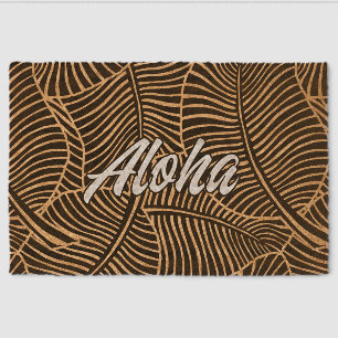 Zebra Palm Aloha Hawaiian Tropical - Black Fiber Doormat