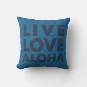 Zebra Palm Aloha Hawaiian Tropical Denim Blue Outdoor Pillow