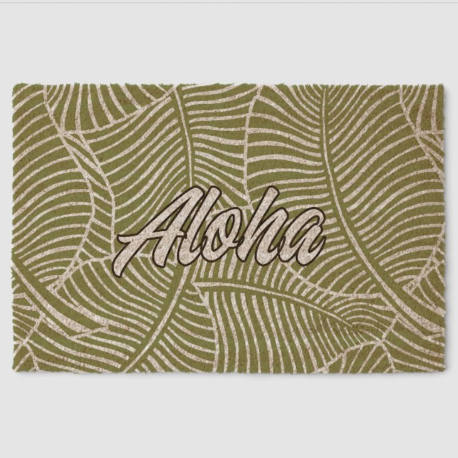 Zebra Palm Aloha Hawaiian Tropical - Olive Fiber Doormat (Front)