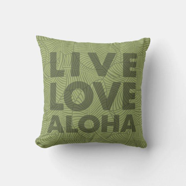 Zebra Palm Aloha Hawaiian Tropical Olive Green Outdoor Pillow (Front)