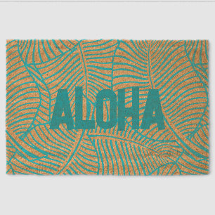 Zebra Palm Aloha Hawaiian Tropical - Turq Fiber Doormat