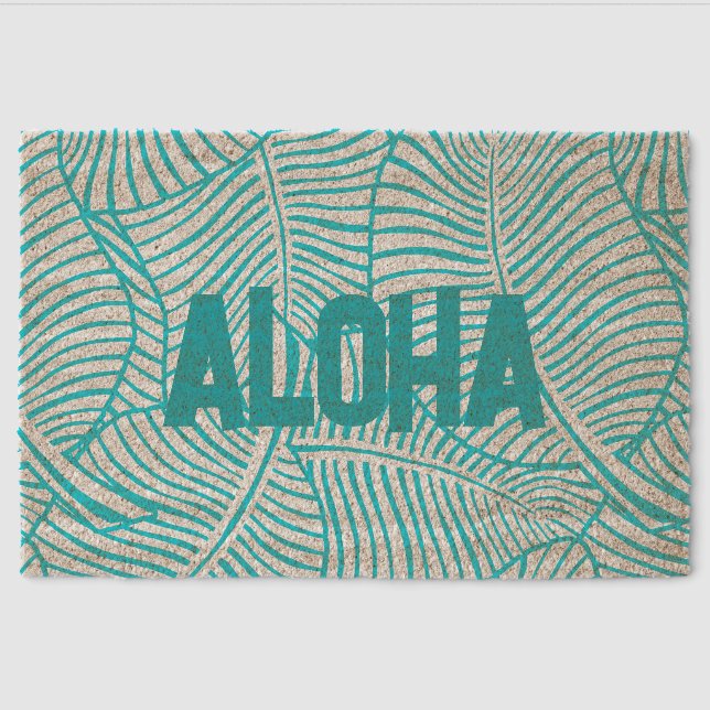 Zebra Palm Aloha Hawaiian Tropical - Turq Fiber Doormat (Front)