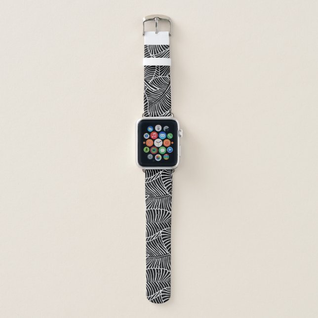 Zebra Palm Hawaiian Tropical Black and White Apple Watch Band (Front)