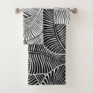 Zebra Palm Hawaiian Tropical Black and White Bath Towel Set