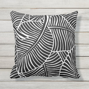 Zebra Palm Hawaiian Tropical Black and White Outdoor Pillow