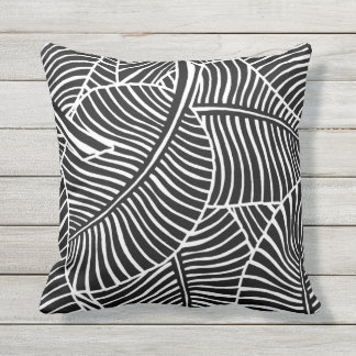 Zebra Palm Hawaiian Tropical Black and White Outdoor Pillow