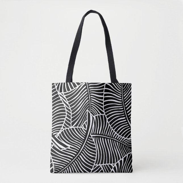 Zebra Palm Hawaiian Tropical Black Beach Bag (Front)