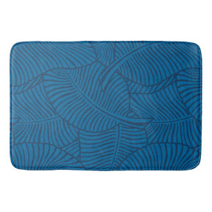 Zebra Palm Hawaiian Tropical Denim Blue Bath Mat