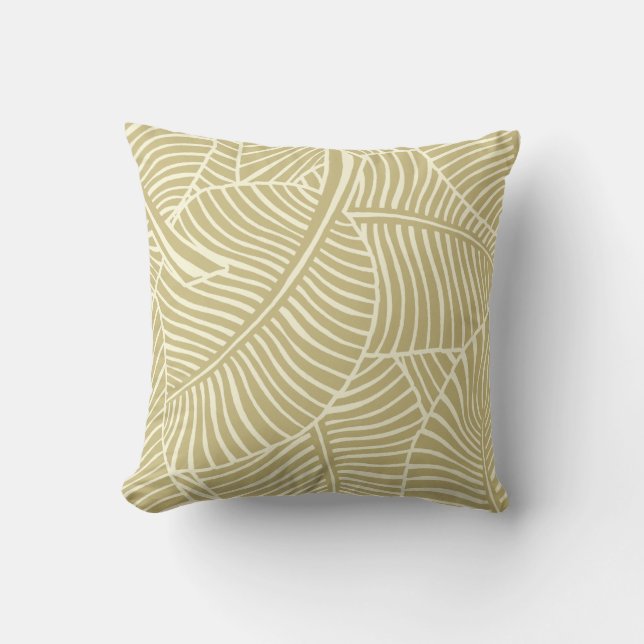 Zebra Palm Hawaiian Tropical Khaki and Cream Outdoor Pillow (Front)