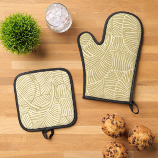Zebra Palm Hawaiian Tropical Khaki Oven Mitt & Pot Holder Set