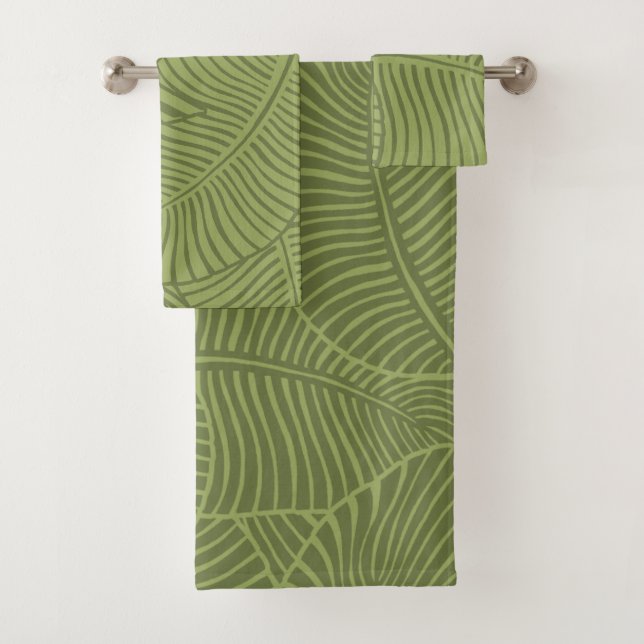 Zebra Palm Hawaiian Tropical Olive green Bath Towel Set (Insitu)