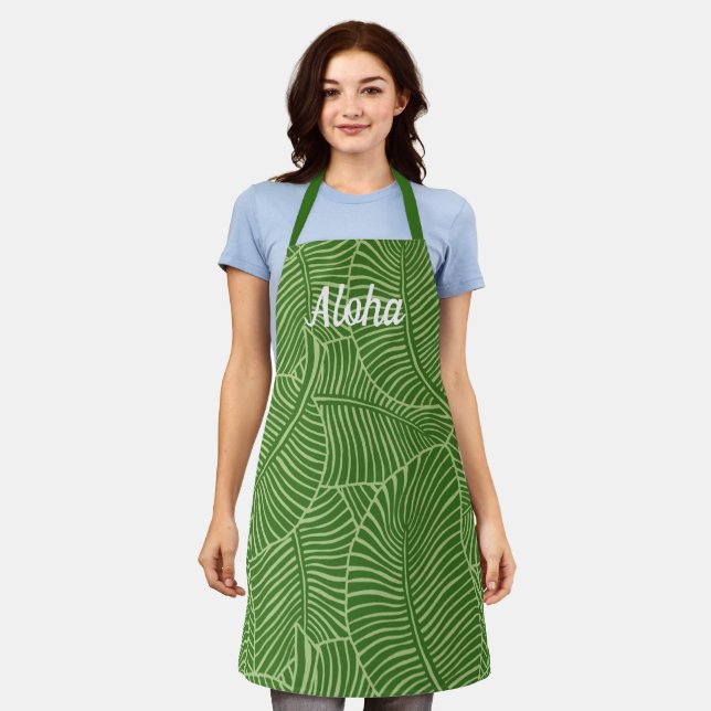Zebra Palm Hawaiian Tropical Palm Green Apron (Worn)
