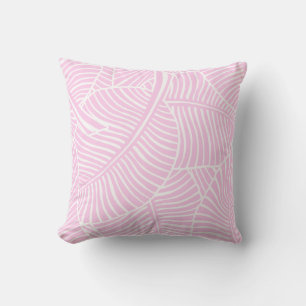 Zebra Palm Hawaiian Tropical Pink and Silver Outdoor Pillow