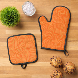Zebra Palm Hawaiian Tropical Tangerine Oven Mitt & Pot Holder Set