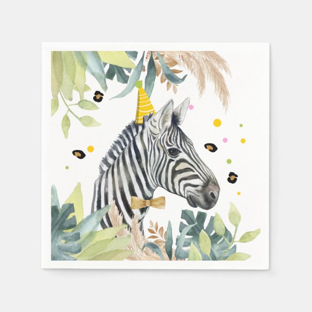 Zebra Party Animals Birthday Zoo Safari Napkins (Front)