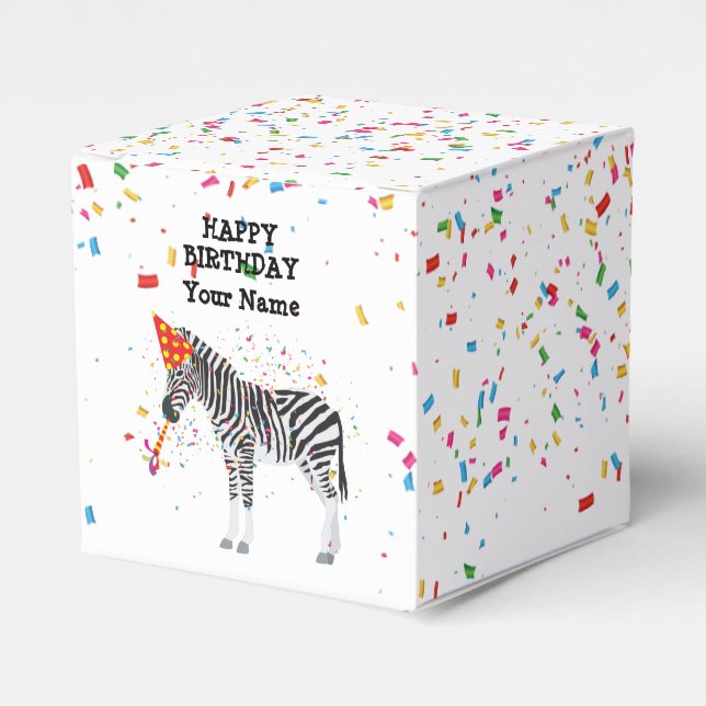Zebra Partying - Animals at Birthday Party Favor Boxes (Front Side)