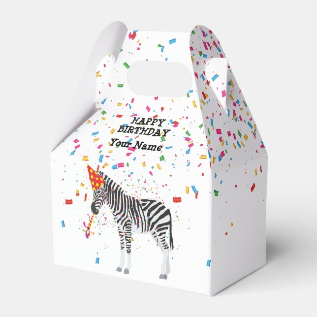 Zebra Partying - Animals at Birthday Party Favor Boxes (Front Side)