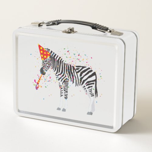 Zebra Partying _ Animals at Birthday Party Metal Lunch Box