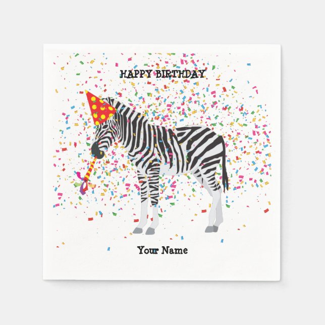Zebra Partying - Animals at Birthday Party Napkins (Front)