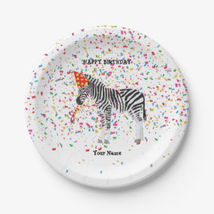 Zebra Partying - Animals at Birthday Party Paper Plates