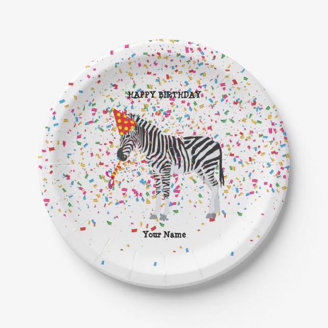 Zebra Partying - Animals at Birthday Party Paper Plates (Front)