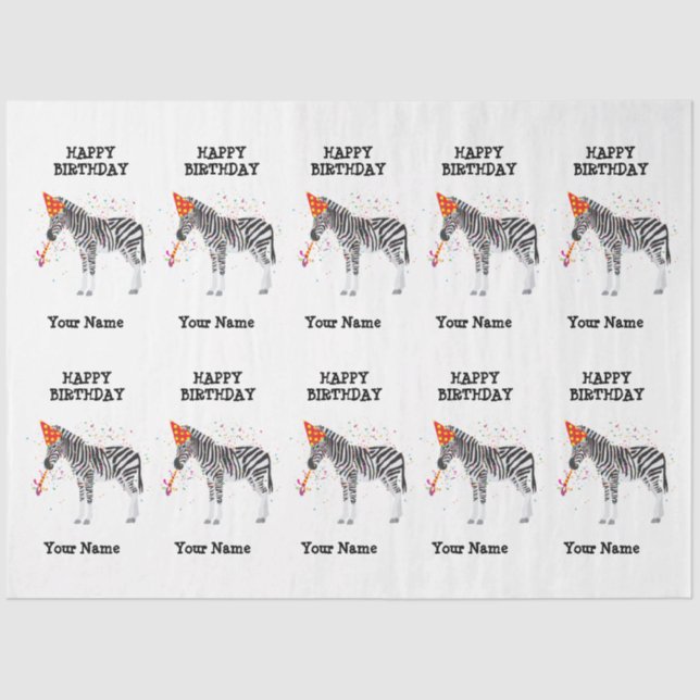 Zebra Partying - Animals at Birthday Party Tissue Paper (Front)