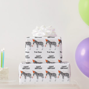Zebra Partying - Animals at Birthday Party Wrapping Paper